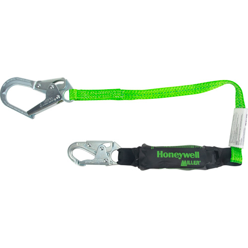 Miller&reg; HP Shock-Absorbing Lanyard, 4', Locking Rebar Hook Center, Locking Snap Hook Leg Ends, Polyester D. Morneault & Fils