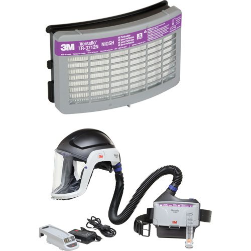 Ensemble APR &agrave; &eacute;puration d'air motoris&eacute; pour industrie lourde Versaflo, Capuchon & visi&egrave;re, Pile Lithium-ion D. Morneault & Fils