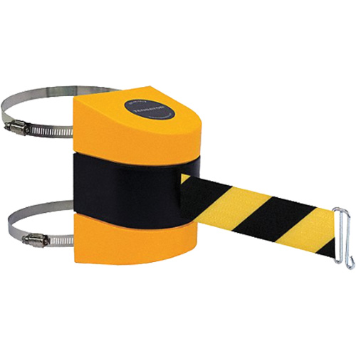 Tensabarrier&reg; Barrier Post Mount with Belt, Plastic, Clamp Mount, 24', Black and Yellow Tape D. Morneault & Fils