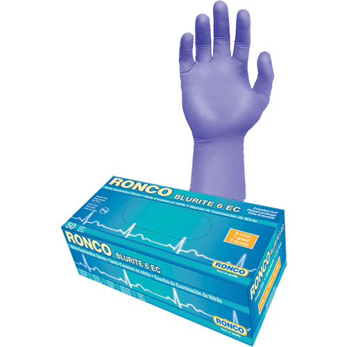 Blurite 6 EC Extended Cuff Examination Gloves, Small, Nitrile, 6-mil, Powder-Free, Purple, Class 2 D. Morneault & Fils