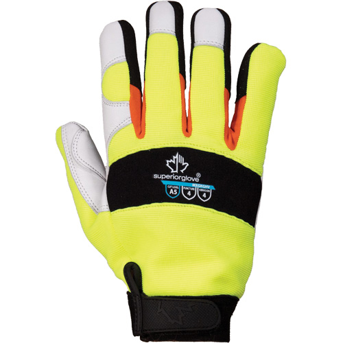 ClutchGear&reg; High-Visibility Mechanic's Gloves, Grain Goatskin Palm, Size Medium D. Morneault & Fils
