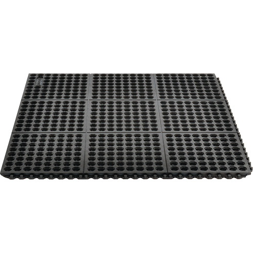 Tapis antifatigue &agrave; imbrication Cushion-Ease 550, &agrave; fentes, 3' x 3' x 3/4", Noir, Caoutchouc D. Morneault & Fils