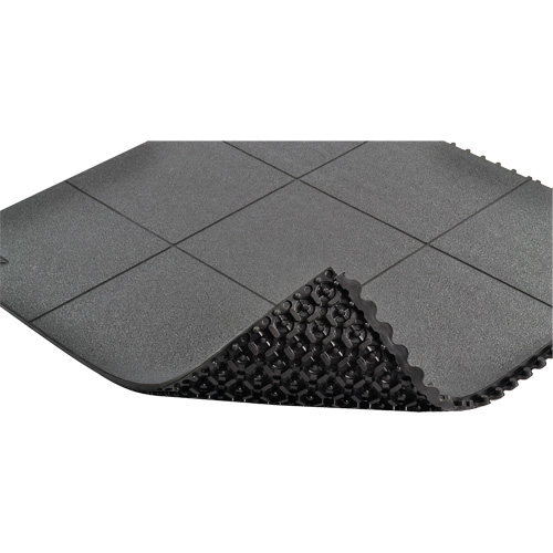 Cushion-Ease&reg; Interlocking Anti-Fatigue Mat, Pebbled, 3' x 3' x 3/4", Black, Natural Rubber D. Morneault & Fils