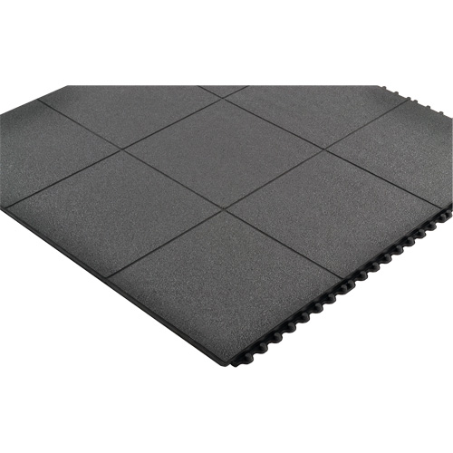 Cushion-Ease&reg; Interlocking Anti-Fatigue Mat, Pebbled, 3' x 3' x 3/4", Black, Natural Rubber D. Morneault & Fils