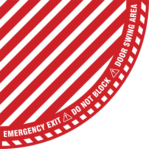 "Emergency Exit" Quarter Circle Swing Door Floor Sign, Adhesive, English with Pictogram D. Morneault & Fils
