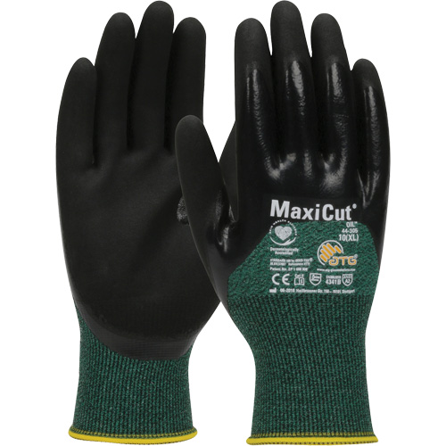 Gants r&eacute;sistants aux coupures dans un milieu de travail huileux ATG MaxiCut, Taille Grand, Calibre 15, Rev&ecirc;tement Nitrile, Enveloppe en Fil technique, ASTM ANSI niveau A2/EN 388 niveau 3/EN 388 niveau B D. Morneault & Fils
