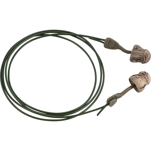 Bouchons d'oreilles en mousse camo sans roulement &agrave; tourner Glide, Vrac - Boîte, Avec cordon D. Morneault & Fils