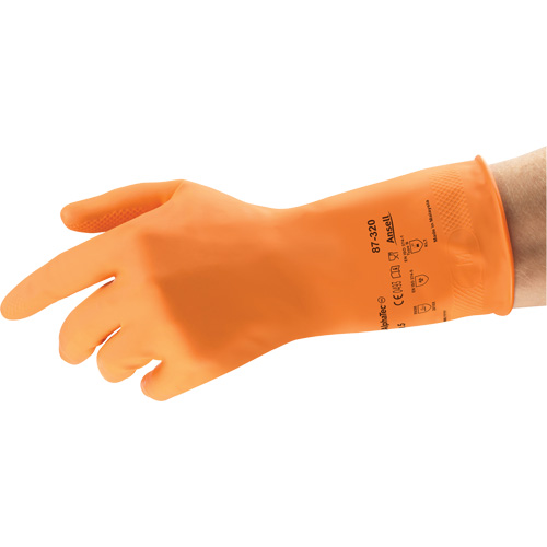 Gants r&eacute;sistants aux produits chimiques AlphaTec 87-320, Taille 9,5, 11,8" lo, Latex de caoutchouc, Doublure en Coton/Ouat&eacute;e, 17 mils D. Morneault & Fils