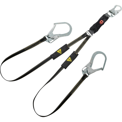 Longe &agrave; amortisseur d'&eacute;nergie pour le soudage V-Series, 6', Point d'ancrage &agrave; Crochet d'armature, Crochet mousqueton aux jambes, Kevlar/M&eacute;tal/Nylon D. Morneault & Fils