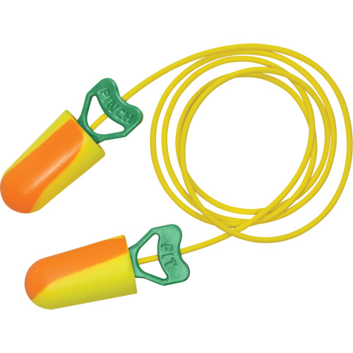 Bouchons d'oreilles biosourc&eacute;s PinchFit BioSoft, Vrac - Boîte, Avec cordon D. Morneault & Fils