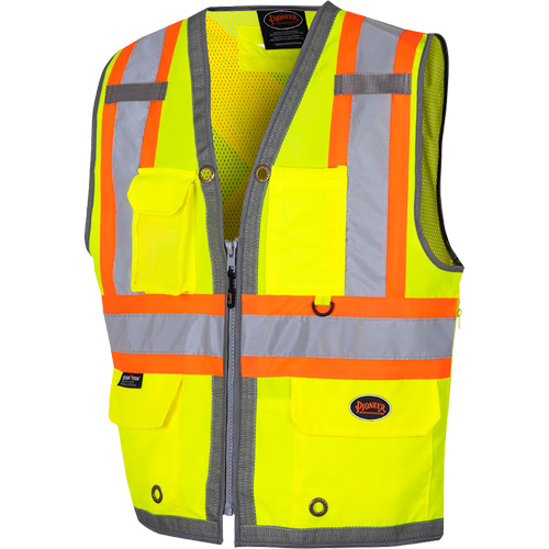 6673 Mesh-Back Zip-Front Surveyor's Vest, High Visibility Lime-Yellow, Small, Polyester D. Morneault & Fils