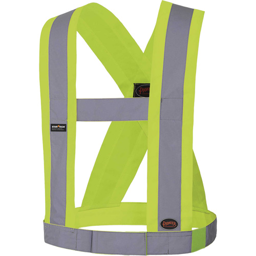5492 4" Wide Adjustable Safety Sash, Meets/Exceeds CSA Z96 Class 2 - Level 2, High Visibility Lime-Yellow, Silver Reflective Colour, One Size D. Morneault & Fils