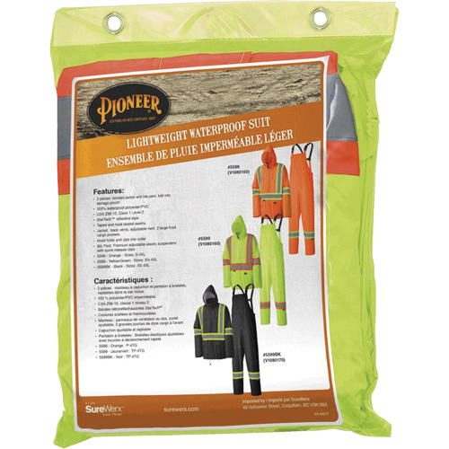 5599 Lightweight Waterproof Rain Suit, Polyester/PVC, X-Small, High Visibility Lime-Yellow D. Morneault & Fils
