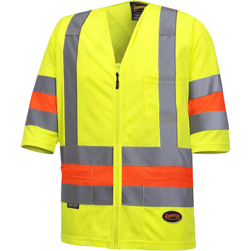 6019 Chandail de circulation &agrave; manches courtes  Qu&eacute;bec, Polyester, T-petit, Jaune lime haute visibilit&eacute; D. Morneault & Fils