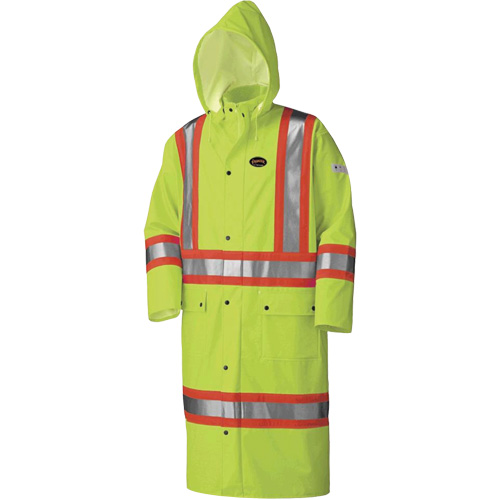 5897 Flame Resistant Waterproof Long Coat, Large, High Visibility Lime-Yellow D. Morneault & Fils