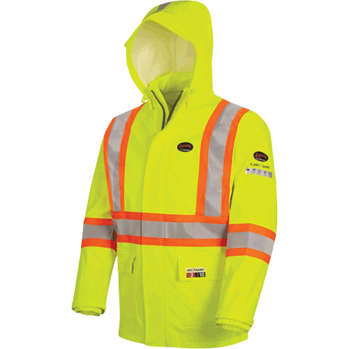 5881 Manteau de pluie ignifuge et protection contre les &eacute;clats d'arc &eacute;lectrique, T-petit, Jaune haute visibilit&eacute;, 10 cal/cm² D. Morneault & Fils