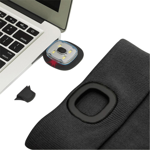 5678 Tuque en tricot avec lampe frontale &agrave; DEL, Doublure en Molleton, Taille unique, Noir D. Morneault & Fils