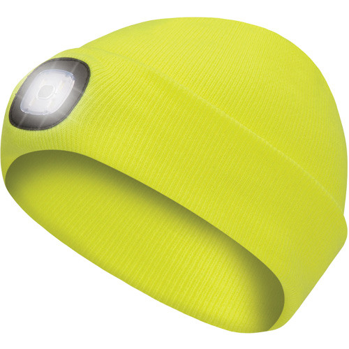 5676 Knit Toque with LED Headlight, Fleece Lining, One Size, High Visibility Yellow D. Morneault & Fils