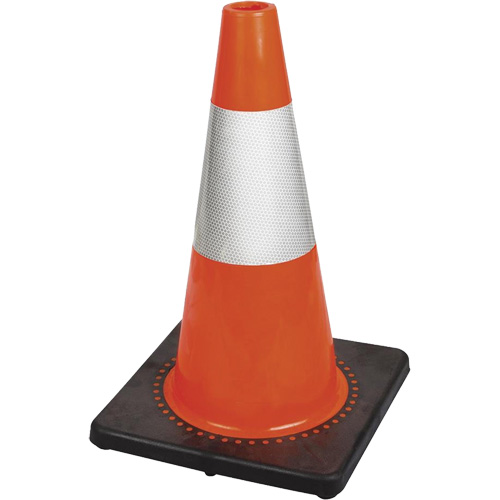 181 C&ocirc;ne de s&eacute;curit&eacute; flexible de premi&egrave;re qualit&eacute;, 18", Orange, Bande(s) r&eacute;fl&eacute;chissante(s) 6" D. Morneault & Fils