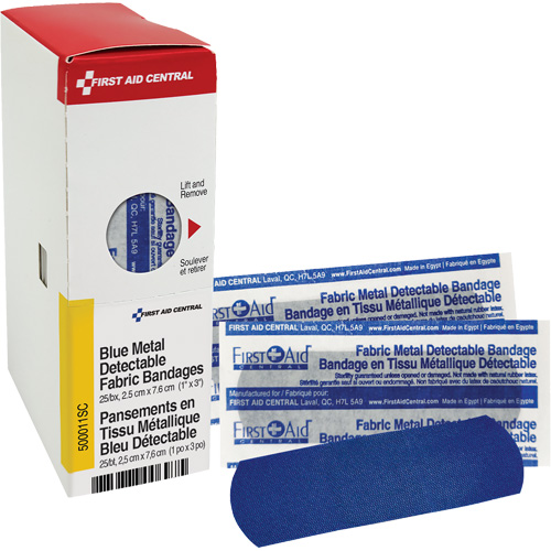 Fabric Blue Detectable Bandages, Rectangular/Square, 1", Fabric Metal Detectable, Sterile D. Morneault & Fils