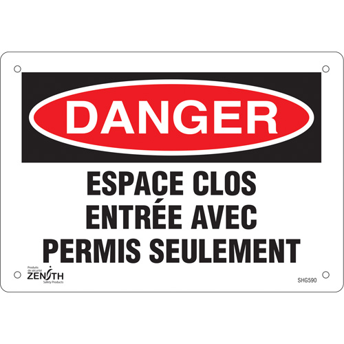 Enseigne  Espace clos , 7" x 10", Aluminium, Français D. Morneault & Fils
