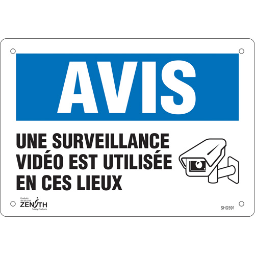 Enseigne  Surveillance vid&eacute;o , 7" x 10", Plastique, Français avec pictogramme D. Morneault & Fils