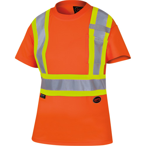 6948 T-shirt de s&eacute;curit&eacute; en il-de-perdrix pour femme, Polyester, T-petit, Orange haute visibilit&eacute; D. Morneault & Fils