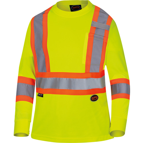 6969 Chandail de s&eacute;curit&eacute; &agrave; manches longues en il-de-perdrix pour femme, Polyester, T-petit, Jaune lime haute visibilit&eacute; D. Morneault & Fils