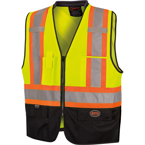 6895 High-Visibility Zip Front Bi-Colour Safety Vest, Black/High Visibility Lime-Yellow, 2X-Large/3X-Large, Polyester D. Morneault & Fils