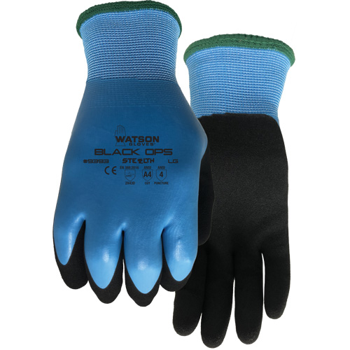 Gants hydrofuges Stealth Black Ops, Taille Petit, Calibre 15, Rev&ecirc;tement Latex de caoutchouc, Enveloppe en Fibre de verre/Polyester, ASTM ANSI niveau A4 D. Morneault & Fils
