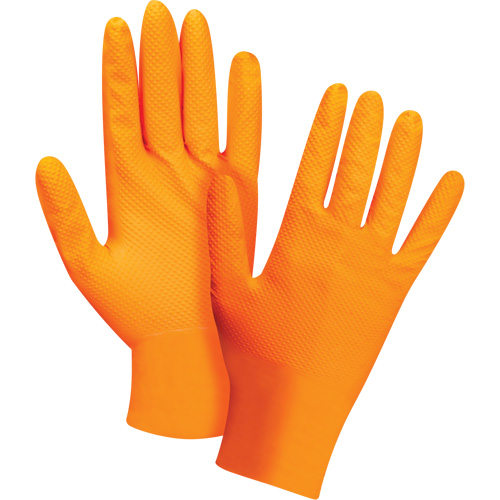 Gants d'examen de poids lourd &agrave; prise tactile, Grand, Nitrile, 8 mils, Sans poudre, Orange D. Morneault & Fils