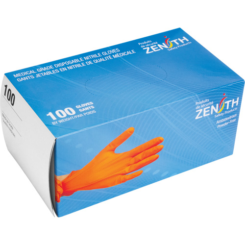 Gants d'examen de poids lourd &agrave; prise tactile, Grand, Nitrile, 8 mils, Sans poudre, Orange D. Morneault & Fils
