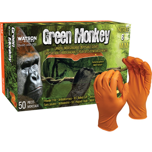 Gants jetables GreenMonkey, Petit, Nitrile, 6 mils, Sans poudre, Orange D. Morneault & Fils
