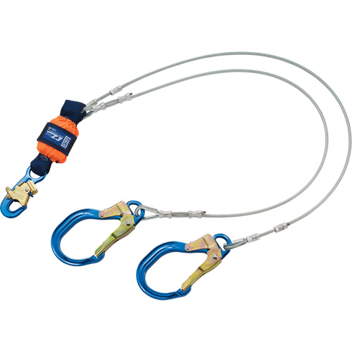 Energy Absorbing Lanyard, 6', Rebar Hook Center, Snap Hook Leg Ends, Metal D. Morneault & Fils