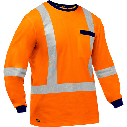 Chemise &agrave; manches longues et X au dos Bisley, Poly-coton, Petit, Orange haute visibilit&eacute; D. Morneault & Fils
