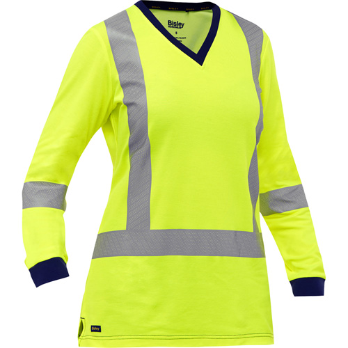 Chemise &agrave; manches longues et X au dos Bisley pour femmes, Poly-coton, Petit, Jaune lime haute visibilit&eacute; D. Morneault & Fils