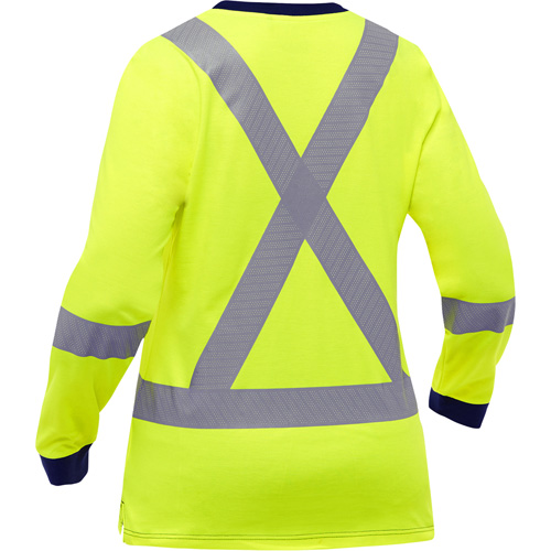 Chemise &agrave; manches longues et X au dos Bisley pour femmes, Poly-coton, Petit, Jaune lime haute visibilit&eacute; D. Morneault & Fils