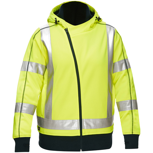 Coton ouat&eacute; doubl&eacute; de sherpa avec capuchon &agrave; fermeture &eacute;clair compl&egrave;te et X au dos Bisley pour femmes, 2T-Grand, Jaune lime haute visibilit&eacute; D. Morneault & Fils