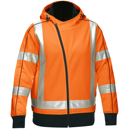 Coton ouat&eacute; doubl&eacute; de sherpa avec capuchon &agrave; fermeture &eacute;clair compl&egrave;te et X au dos Bisley pour femmes, T-Grand, Orange haute visibilit&eacute; D. Morneault & Fils