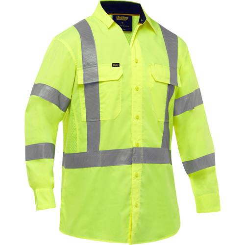Chemise de travail &agrave; manches longues et X au dos Bisley avec X-Airflow, Poly-coton, Petit, Jaune lime haute visibilit&eacute; D. Morneault & Fils