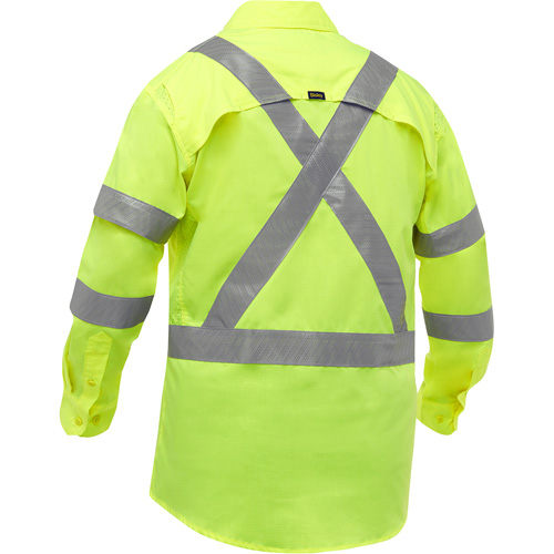 Chemise de travail &agrave; manches longues et X au dos Bisley avec X-Airflow, Poly-coton, Petit, Jaune lime haute visibilit&eacute; D. Morneault & Fils