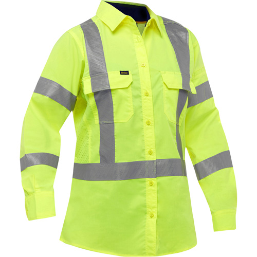 Bisley&reg; X-Back Women's Long Sleeve Work Shirt with X-Airflow, Poly-Cotton, Small, High Visibility Lime-Yellow D. Morneault & Fils