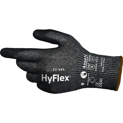 Gants r&eacute;sistants &agrave; la coupe HYFLEX 11-543, Taille 6, Calibre 13, Rev&ecirc;tement Nitrile, Enveloppe en Nylon/Acier inoxydable/PEHP/Spandex, ASTM ANSI niveau A7/EN 388 niveau F D. Morneault & Fils