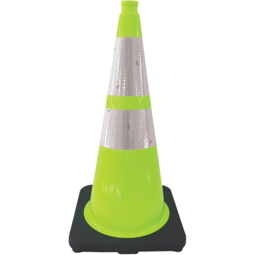Premium Traffic Cone, 28", Lime Green, 4" & 6" Reflective Collar(s) D. Morneault & Fils