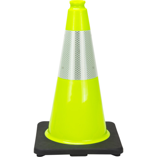 C&ocirc;ne de signalisation de premi&egrave;re qualit&eacute;, 18", Vert lime, Bande(s) r&eacute;fl&eacute;chissante(s) 6" D. Morneault & Fils