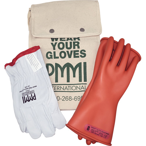 Rubber Electrical Insulating Glove Kit, ASTM Class 0, Size 8, 11" L D. Morneault & Fils