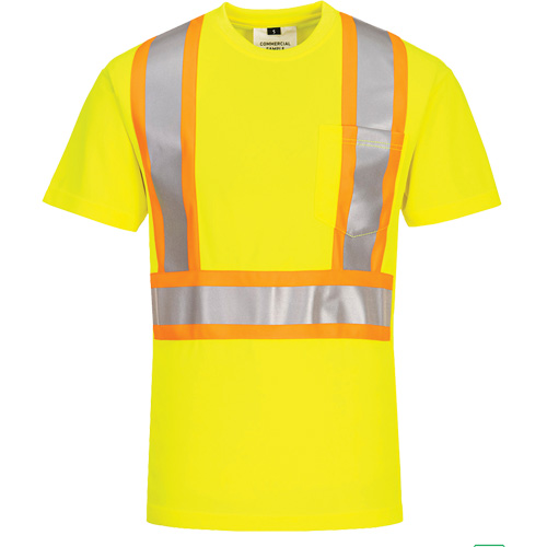 Contrast-Striped Safety T-Shirt, Polyester, Small, High Visibility Lime-Yellow D. Morneault & Fils