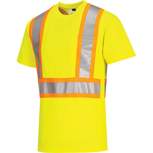 Contrast-Striped Safety T-Shirt, Polyester, Small, High Visibility Lime-Yellow D. Morneault & Fils