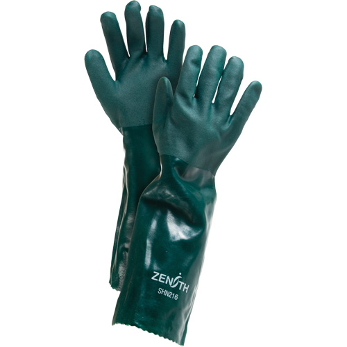 Double Dipped Green Gloves, 18" L, PVC, Cotton Jersey Inner Lining, 70-mil D. Morneault & Fils