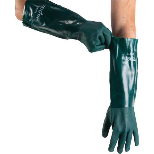 Double Dipped Green Gloves, 18" L, PVC, Cotton Jersey Inner Lining, 70-mil D. Morneault & Fils